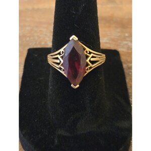 Vintage 10k Gold Marquise Garnet Ring  Statement Intricate Filigree Design Size
